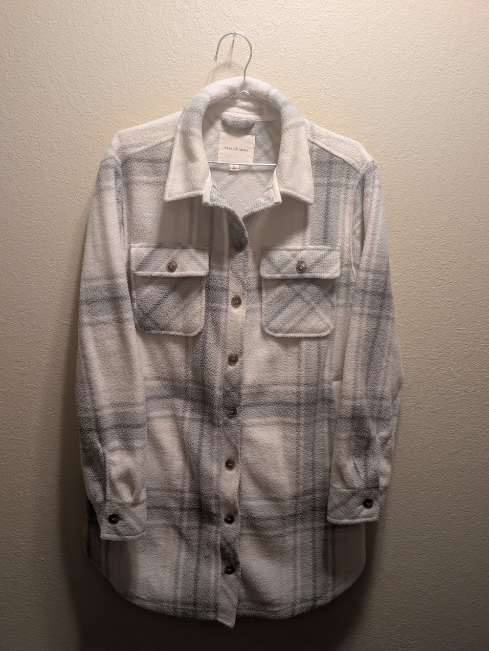 Thread & Supply White and Gray Plaid Button-Front Shirt Jacket